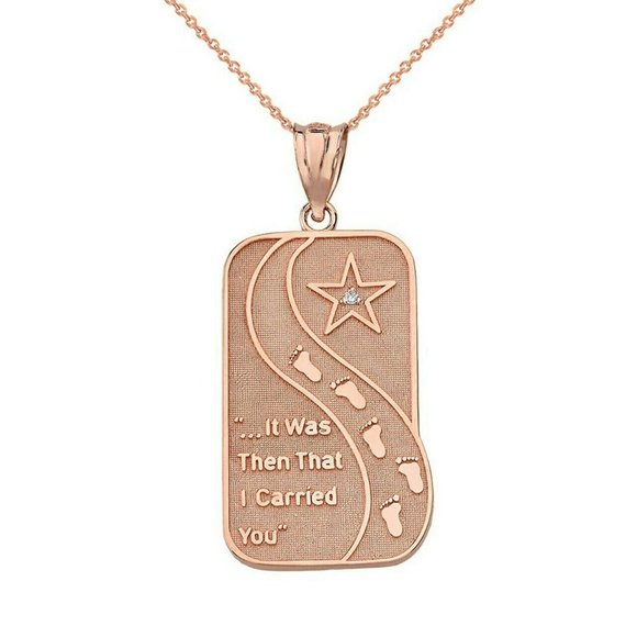 14k Solid Gold Footprints in the Sand Poem Pendant - Picture 8 of 9
